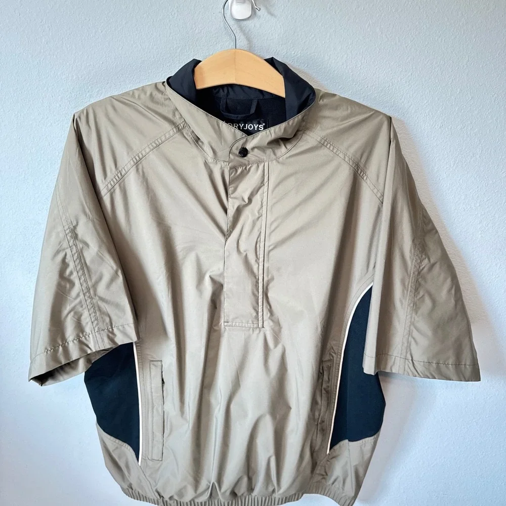 FootJoy Mens Tan DryJoys Short Sleeve Quarter Zip Golf Windshirt Size M